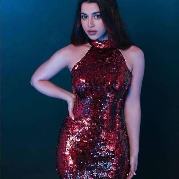 NWT ZARA  LONG SEQUIN RED DRESS  - Picture 6 of 13